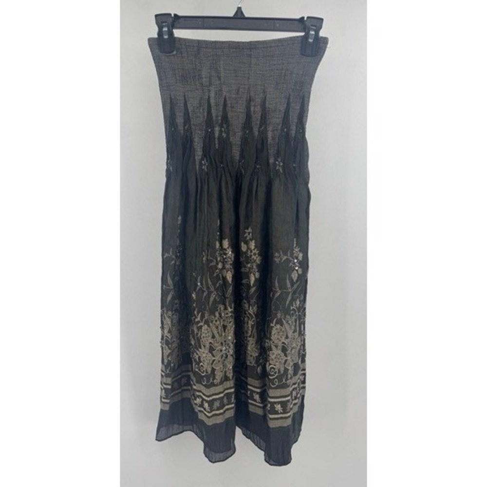 Lapis Anthropologie Black Gold Smocked Strapless Dress OS Whimsigoth Fairy